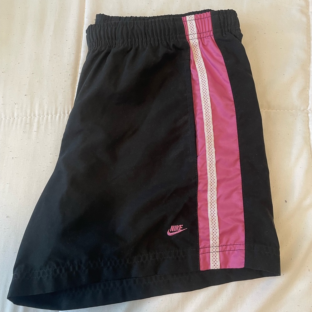 Vintage Nike Black Shorts with Pink Stripe